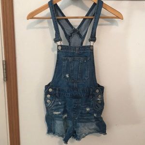 RSQ Collective blue jean distressed shortalls, girls medium